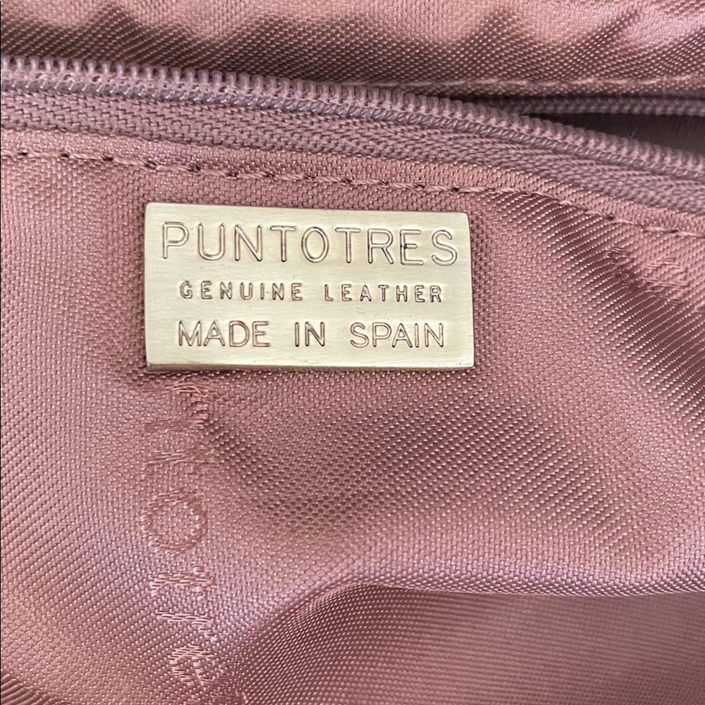 NWOT Puntotres Genuine Leather Spain Snake Print Elegant Gold Copper Handbag - Picture 11 of 12